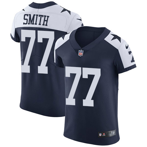 Nike Cowboys #77 Tyron Smith Navy Blue Thanksgiving Men's Stitched NFL Vapor Untouchable Throwback Elite Jersey - Click Image to Close